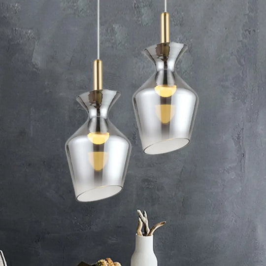 Modern Led Ceiling Light - Sleek Brass Cup Suspension Pendant With Smoke Gray Glass Shade