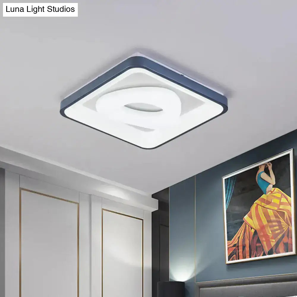 Modern Led Ceiling Light - Triangular Acrylic Flush-Mount In Blue With Round/Square Frame