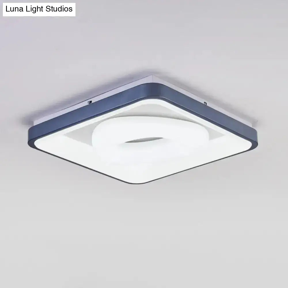 Modern Led Ceiling Light - Triangular Acrylic Flush-Mount In Blue With Round/Square Frame