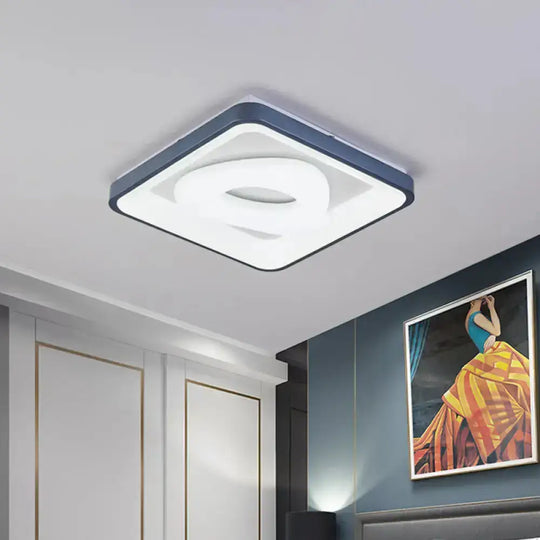 Modern Led Ceiling Light - Triangular Acrylic Flush-Mount In Blue With Round/Square Frame / Square