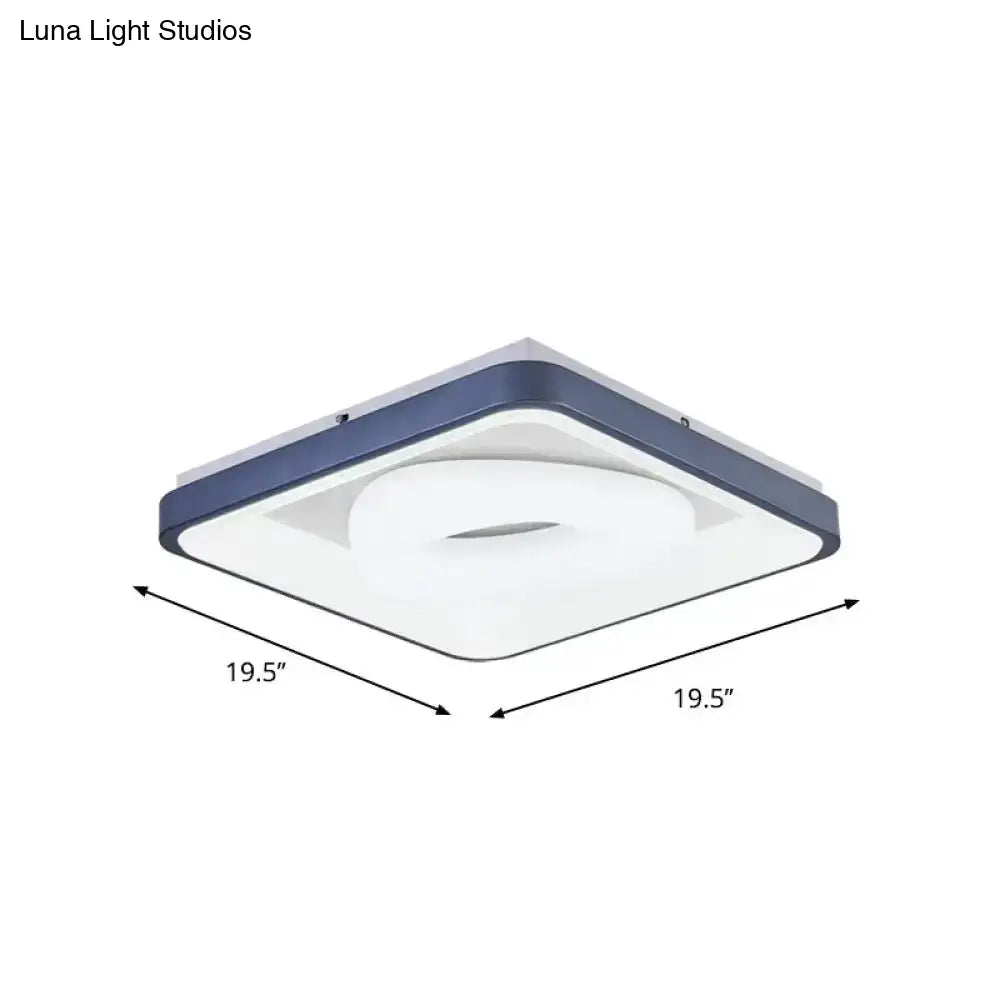 Modern Led Ceiling Light - Triangular Acrylic Flush-Mount In Blue With Round/Square Frame