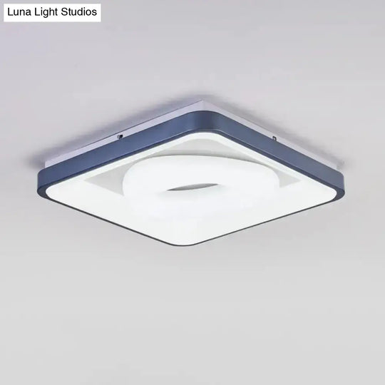 Modern Led Ceiling Light - Triangular Acrylic Flush-Mount In Blue With Round/Square Frame