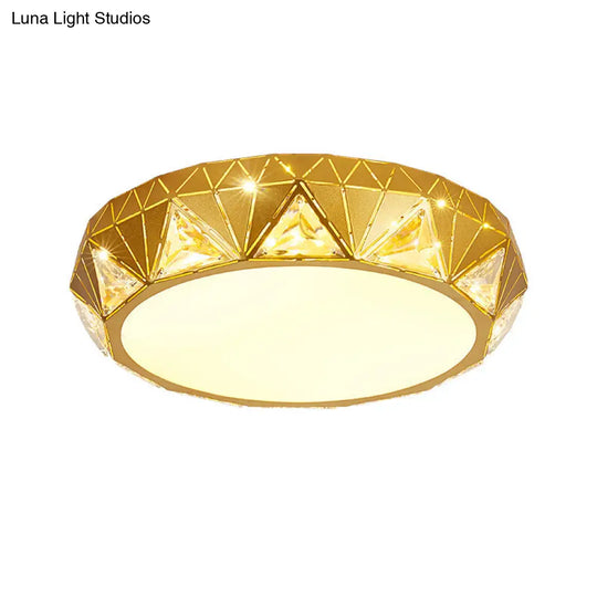 Modern Led Ceiling Light - White/Gold Finish Crystal Flush Mount With Acrylic Shade