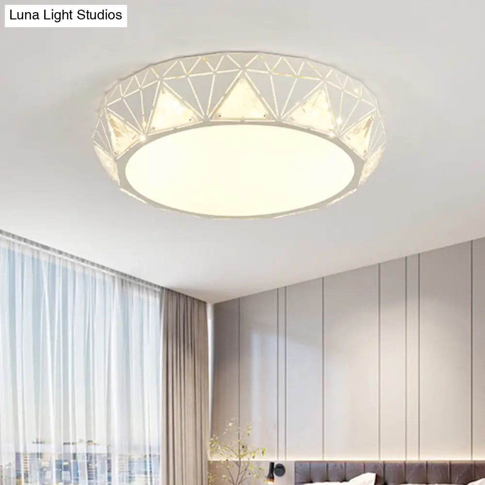 Modern Led Ceiling Light - White/Gold Finish Crystal Flush Mount With Acrylic Shade