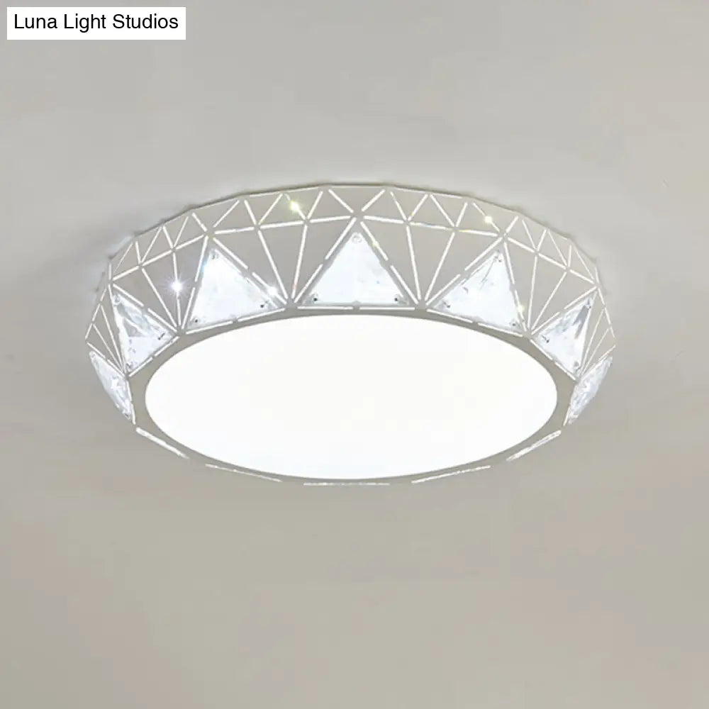 Modern Led Ceiling Light - White/Gold Finish Crystal Flush Mount With Acrylic Shade