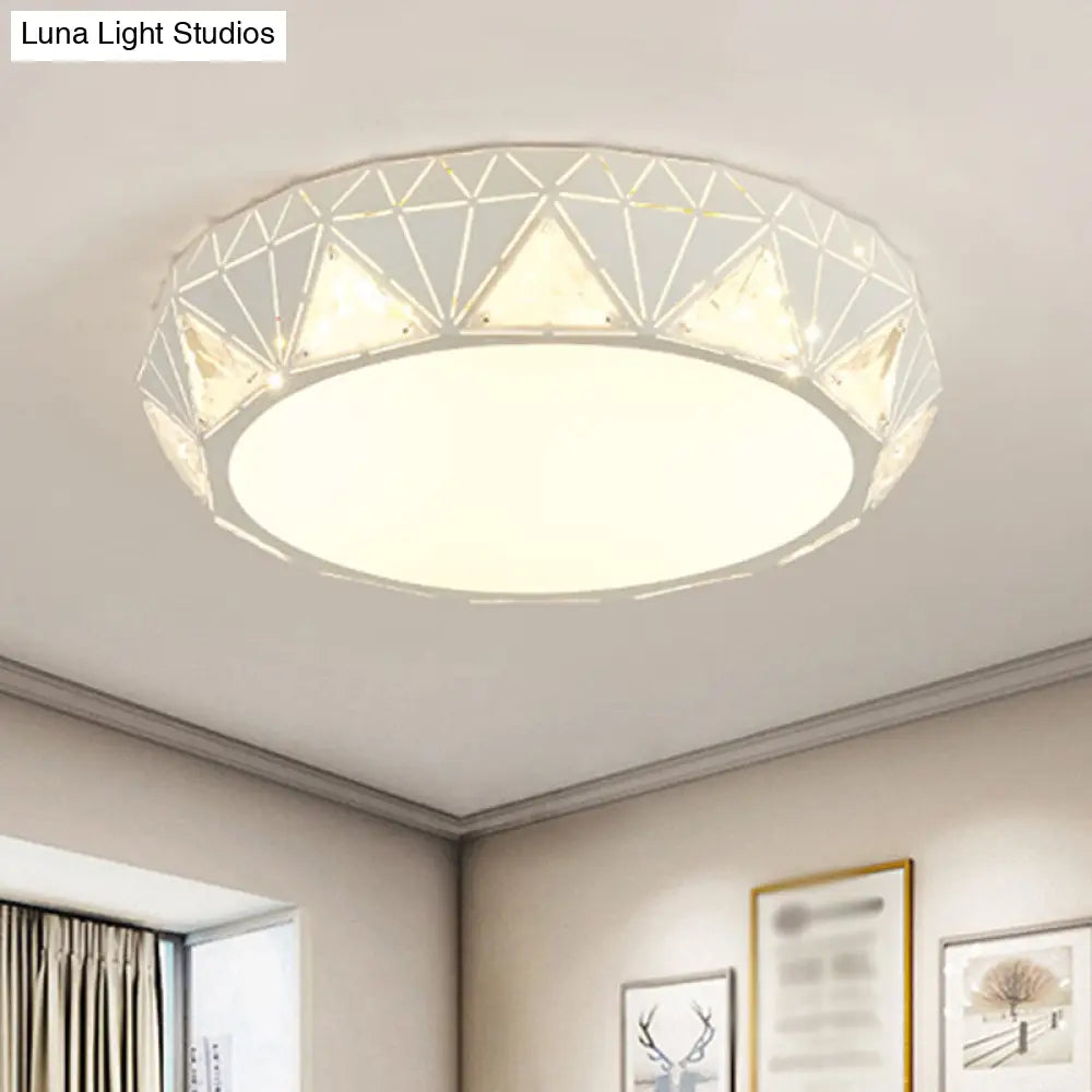 Modern Led Ceiling Light - White/Gold Finish Crystal Flush Mount With Acrylic Shade White