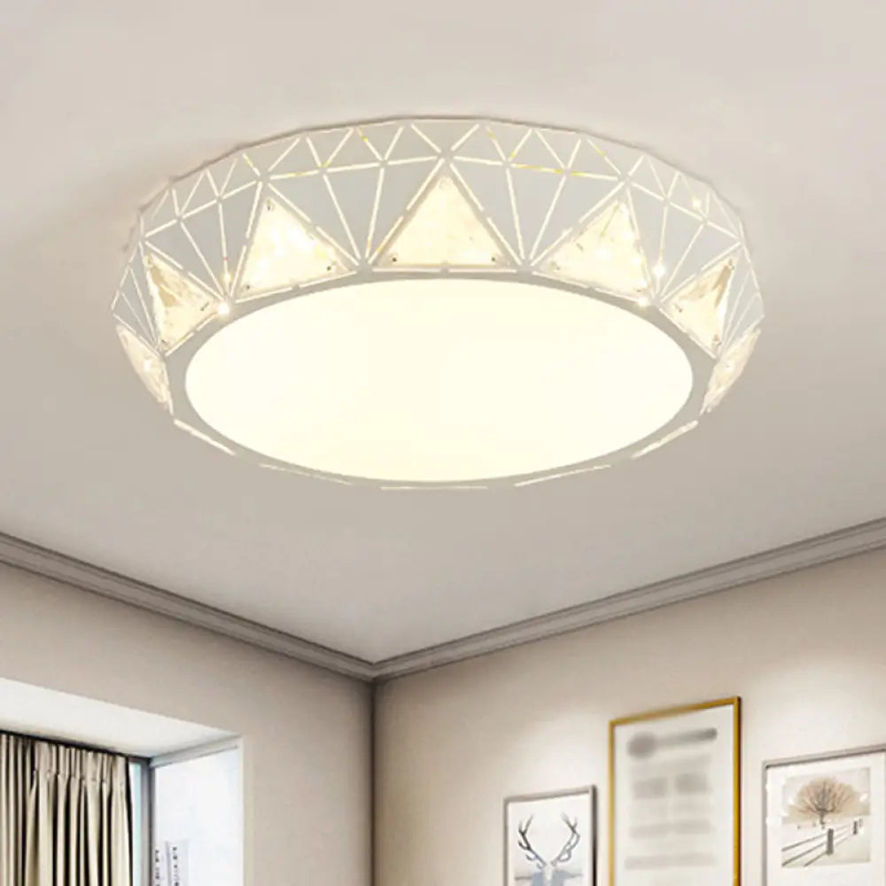 Modern Led Ceiling Light - White/Gold Finish Crystal Flush Mount With Acrylic Shade White