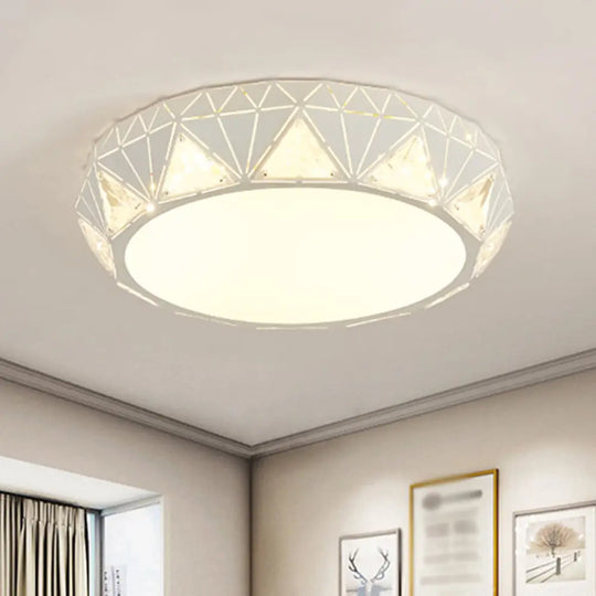 Modern Led Ceiling Light - White/Gold Finish Crystal Flush Mount With Acrylic Shade White