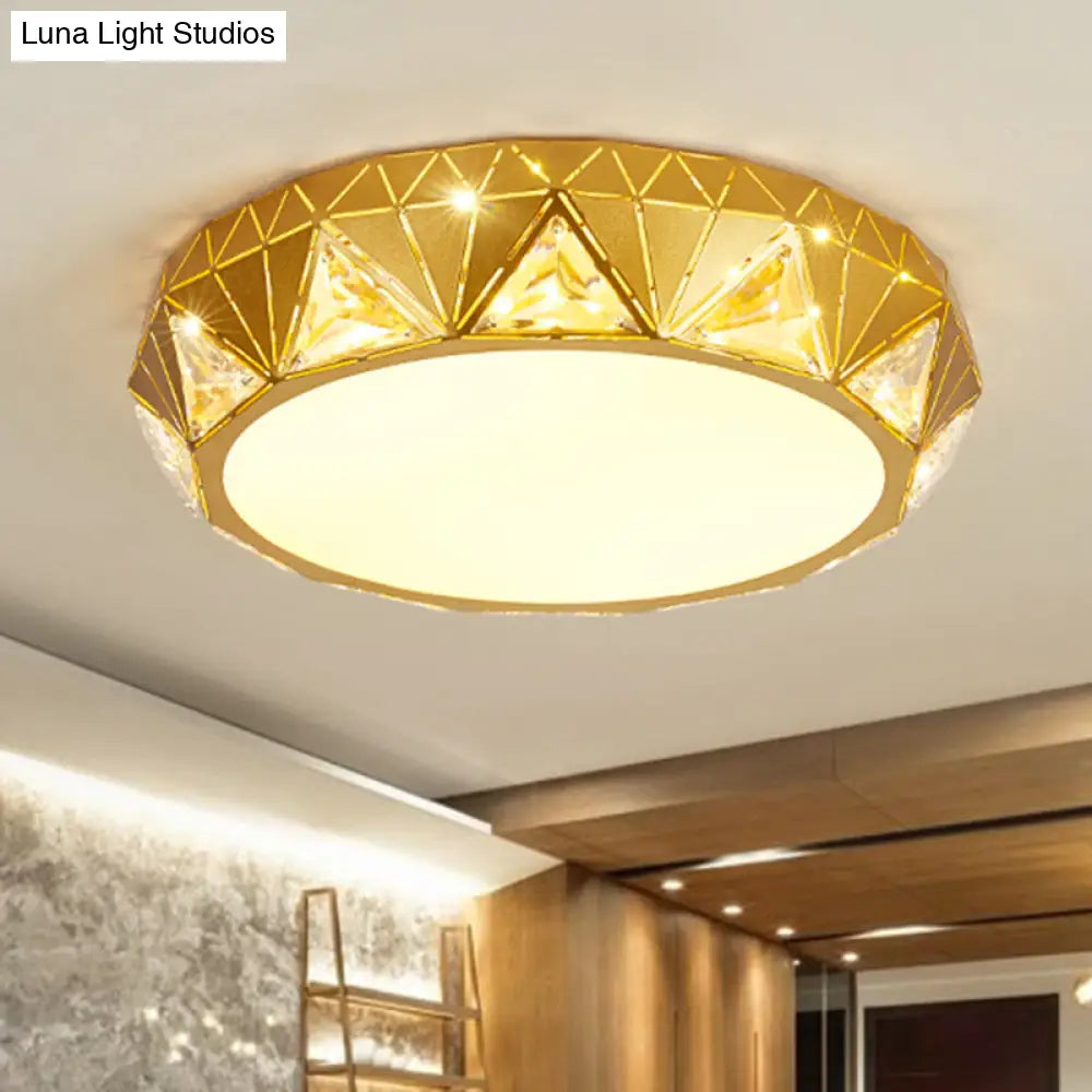 Modern Led Ceiling Light - White/Gold Finish Crystal Flush Mount With Acrylic Shade Gold