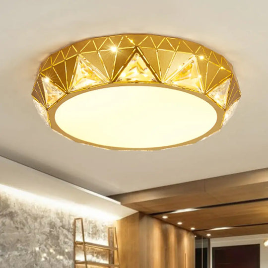 Modern Led Ceiling Light - White/Gold Finish Crystal Flush Mount With Acrylic Shade Gold