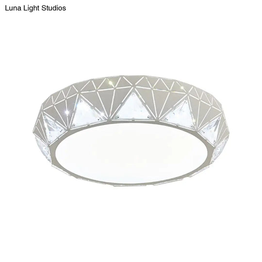 Modern Led Ceiling Light - White/Gold Finish Crystal Flush Mount With Acrylic Shade