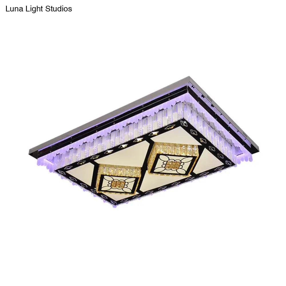 Modern Led Ceiling Light With Clear Crystal Rectangle Design And Nature - Inspired Patterns