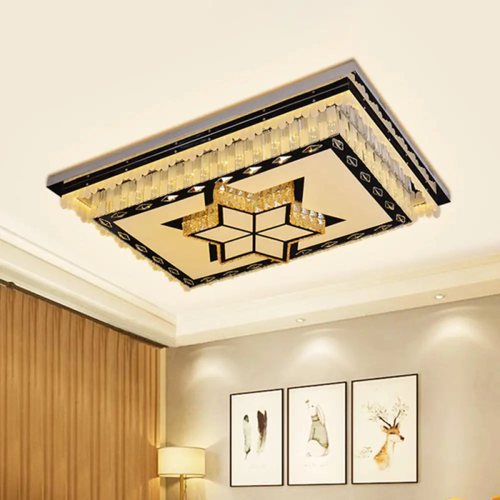 Modern Led Ceiling Light With Clear Crystal Rectangle Design And Nature - Inspired Patterns / Maple