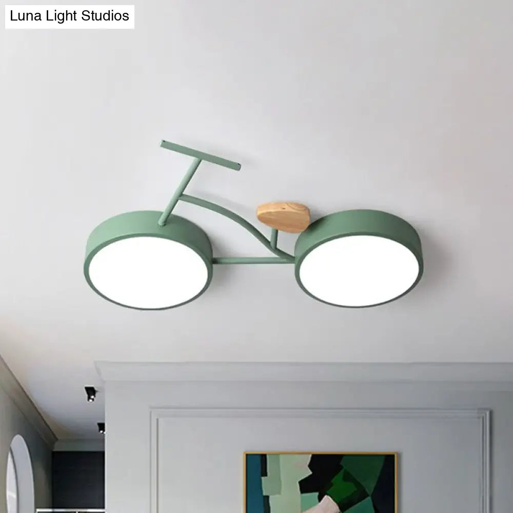 Modern Led Ceiling Light With Creative Bike Acrylic Shade For Bedroom In Gray/White/Green