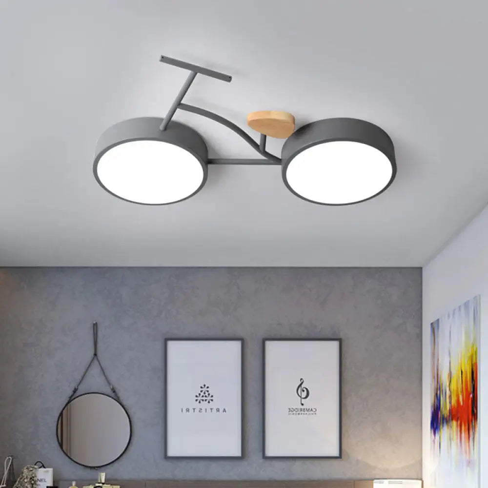 Modern Led Ceiling Light With Creative Bike Acrylic Shade For Bedroom In Gray/White/Green Grey