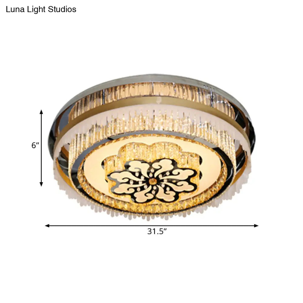 Modern Led Ceiling Light With Crystal Clear Nickel Finish & Cloud Pattern