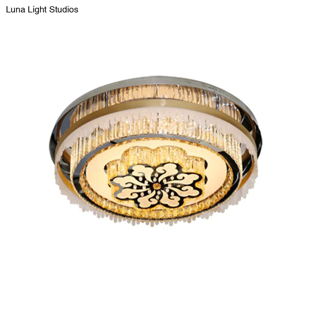 Modern Led Ceiling Light With Crystal Clear Nickel Finish & Cloud Pattern
