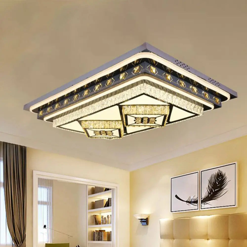 Modern Led Ceiling Light With Diamond Crystal Shade - Chrome Flush Mount For Living Room