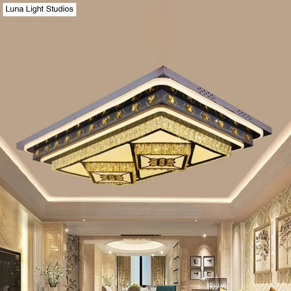 Modern Led Ceiling Light With Diamond Crystal Shade - Chrome Flush Mount For Living Room