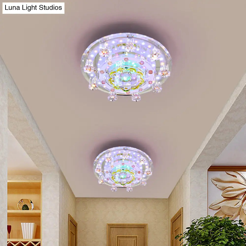 Modern Led Ceiling Light With Elegant Crystal Shade - Ideal For Corridor Or Hallway