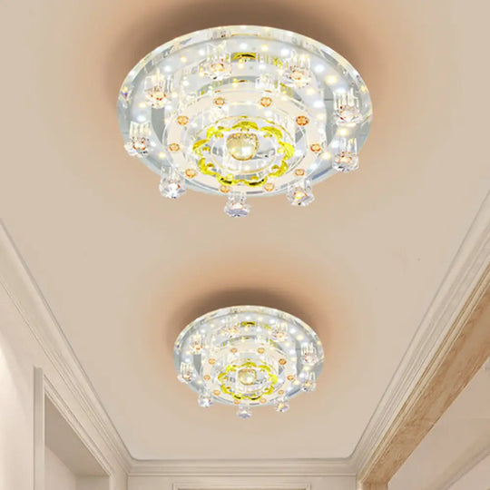 Modern Led Ceiling Light With Elegant Crystal Shade - Ideal For Corridor Or Hallway Chrome