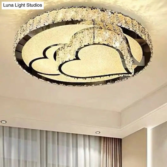 Modern Led Ceiling Light With White Moon And Star/Heart Design Crystal Block Accent - Perfect For