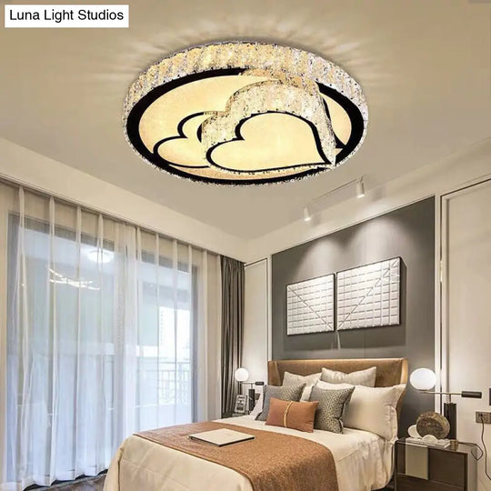 Modern Led Ceiling Light With White Moon And Star/Heart Design Crystal Block Accent - Perfect For