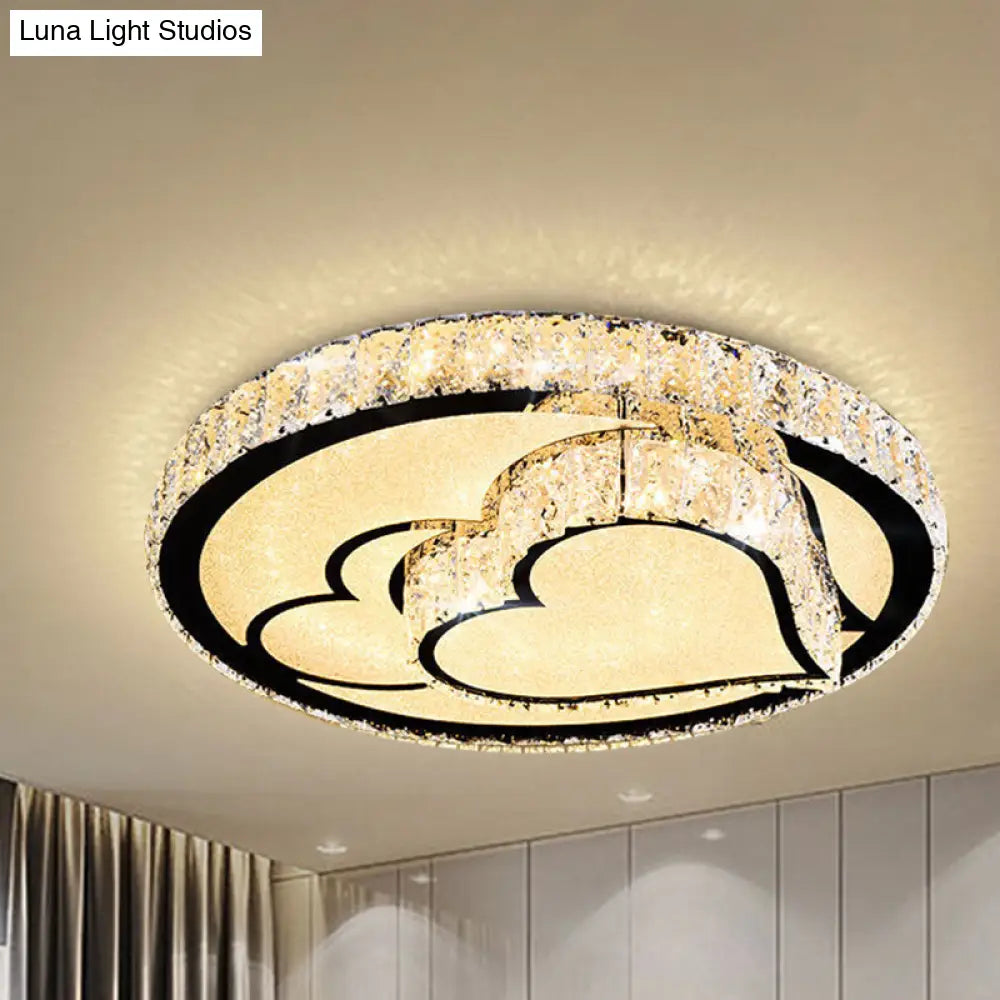 Modern Led Ceiling Light With White Moon And Star/Heart Design Crystal Block Accent - Perfect For