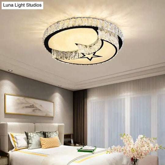 Modern Led Ceiling Light With White Moon And Star/Heart Design Crystal Block Accent - Perfect For