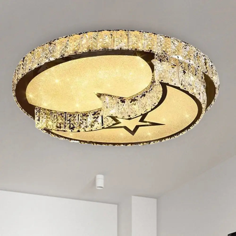 Modern Led Ceiling Light With White Moon And Star/Heart Design Crystal Block Accent - Perfect For