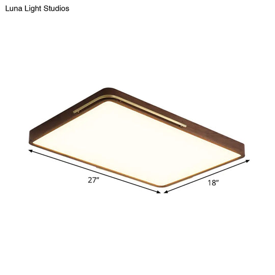 Modern Led Ceiling Light With Wood Shade - Brown Square/Rectangle Flush Mount 13/19/27