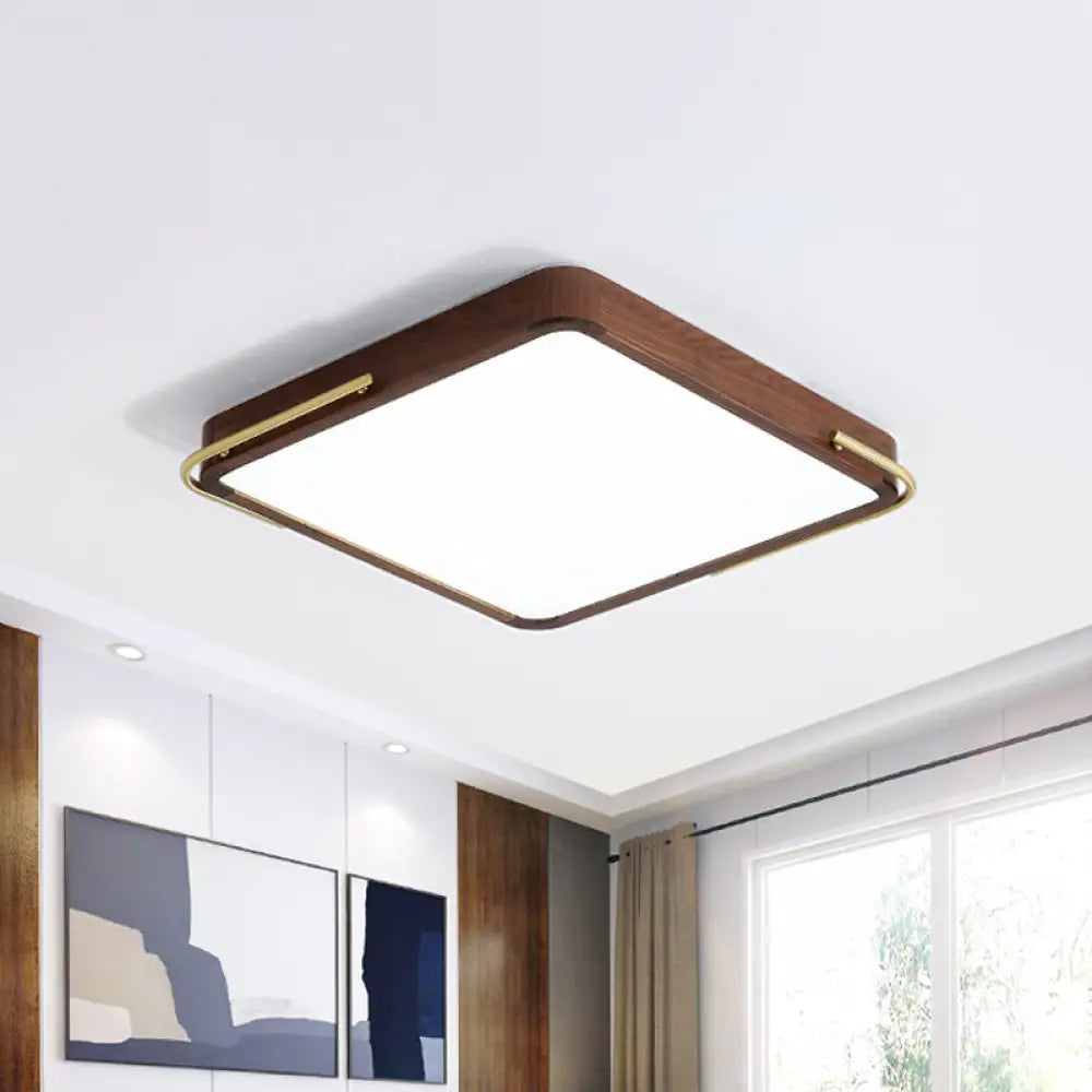 Modern Led Ceiling Light With Wood Shade - Brown Square/Rectangle Flush Mount 13/19/27 / 13