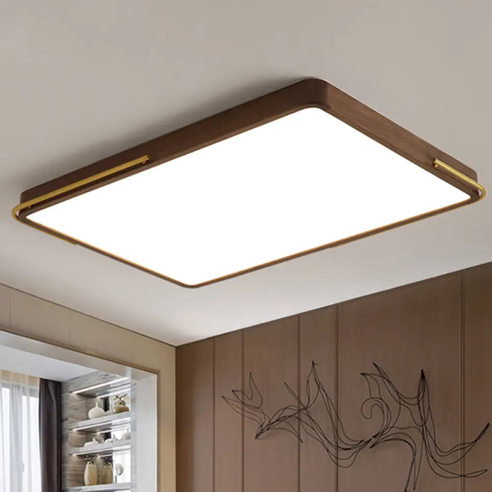 Modern Led Ceiling Light With Wood Shade - Brown Square/Rectangle Flush Mount 13/19/27 / 27