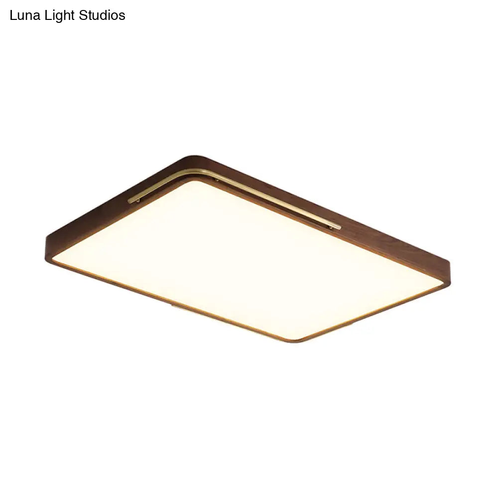 Modern Led Ceiling Light With Wood Shade - Brown Square/Rectangle Flush Mount 13/19/27