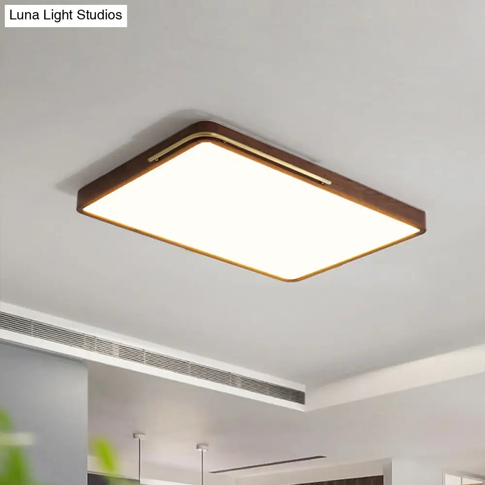 Modern Led Ceiling Light With Wood Shade - Brown Square/Rectangle Flush Mount 13/19/27