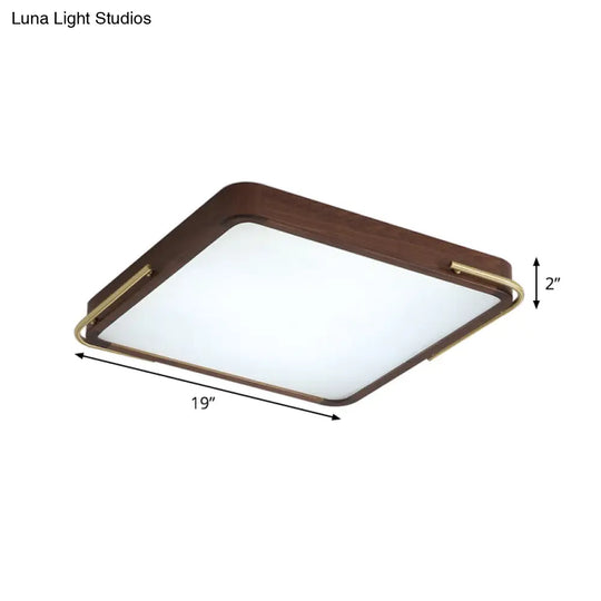 Modern Led Ceiling Light With Wood Shade - Brown Square/Rectangle Flush Mount 13/19/27