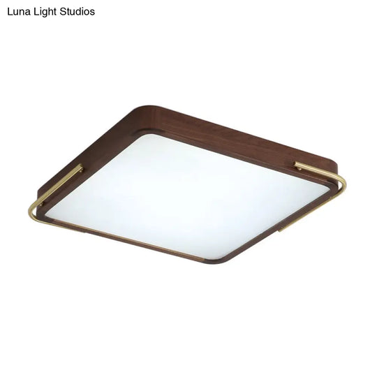 Modern Led Ceiling Light With Wood Shade - Brown Square/Rectangle Flush Mount 13/19/27