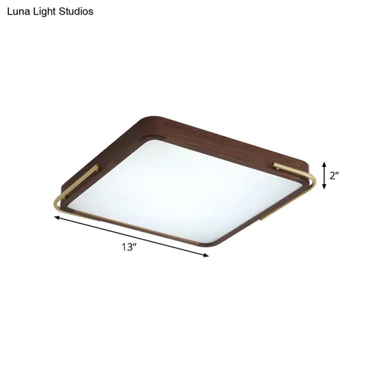 Modern Led Ceiling Light With Wood Shade - Brown Square/Rectangle Flush Mount 13/19/27