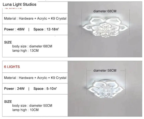 Modern Led Ceiling Lights Fixtures For Living Room White K9 Crystal Home Bedroom Lamp With Remote