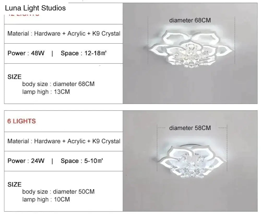 Modern Led Ceiling Lights Fixtures For Living Room White K9 Crystal Home Bedroom Lamp With Remote