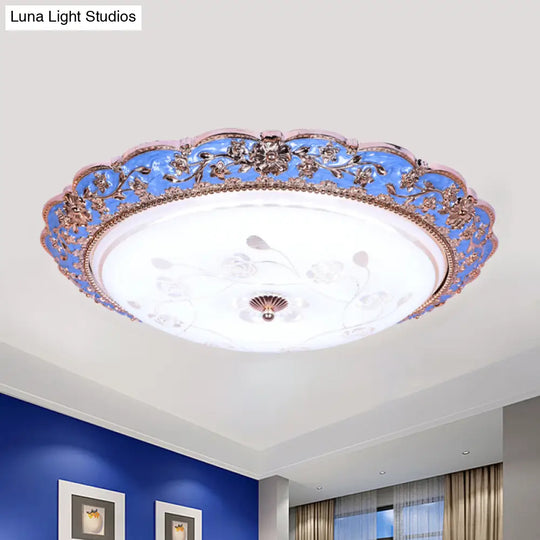 Modern Led Ceiling Mount Fixture With Blue Finish And Textured Glass - Warm/White Light 14/16/20