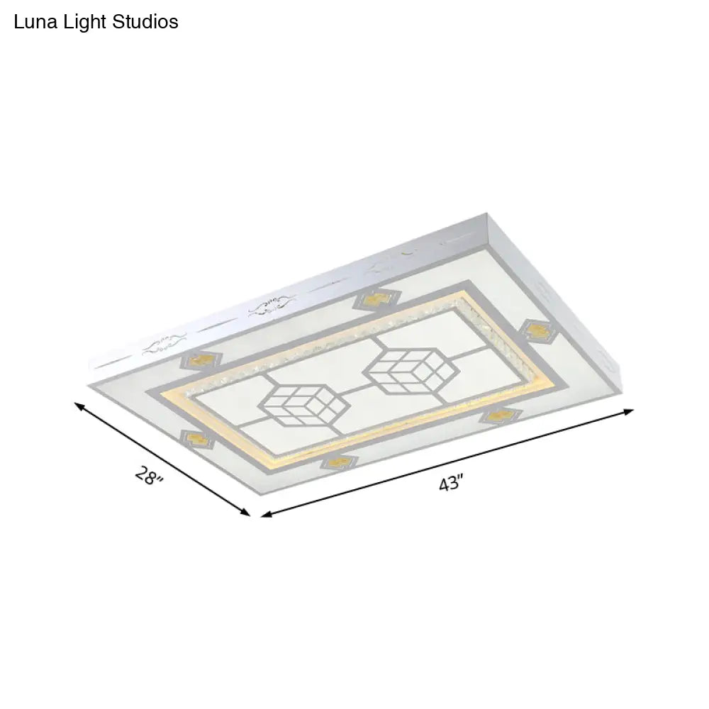Modern Led Ceiling Mount Light With Crystal Accent - Rectangular Mental Flush Lamp For Living Room