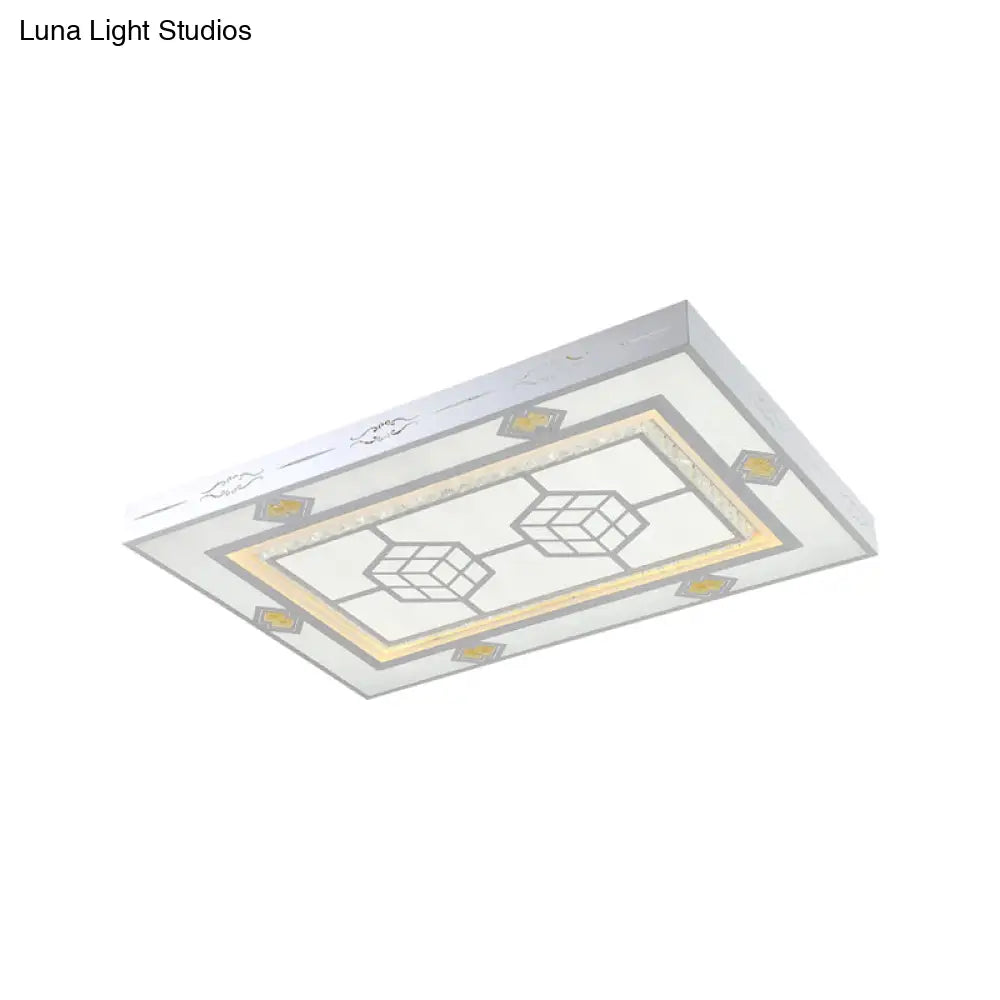 Modern Led Ceiling Mount Light With Crystal Accent - Rectangular Mental Flush Lamp For Living Room