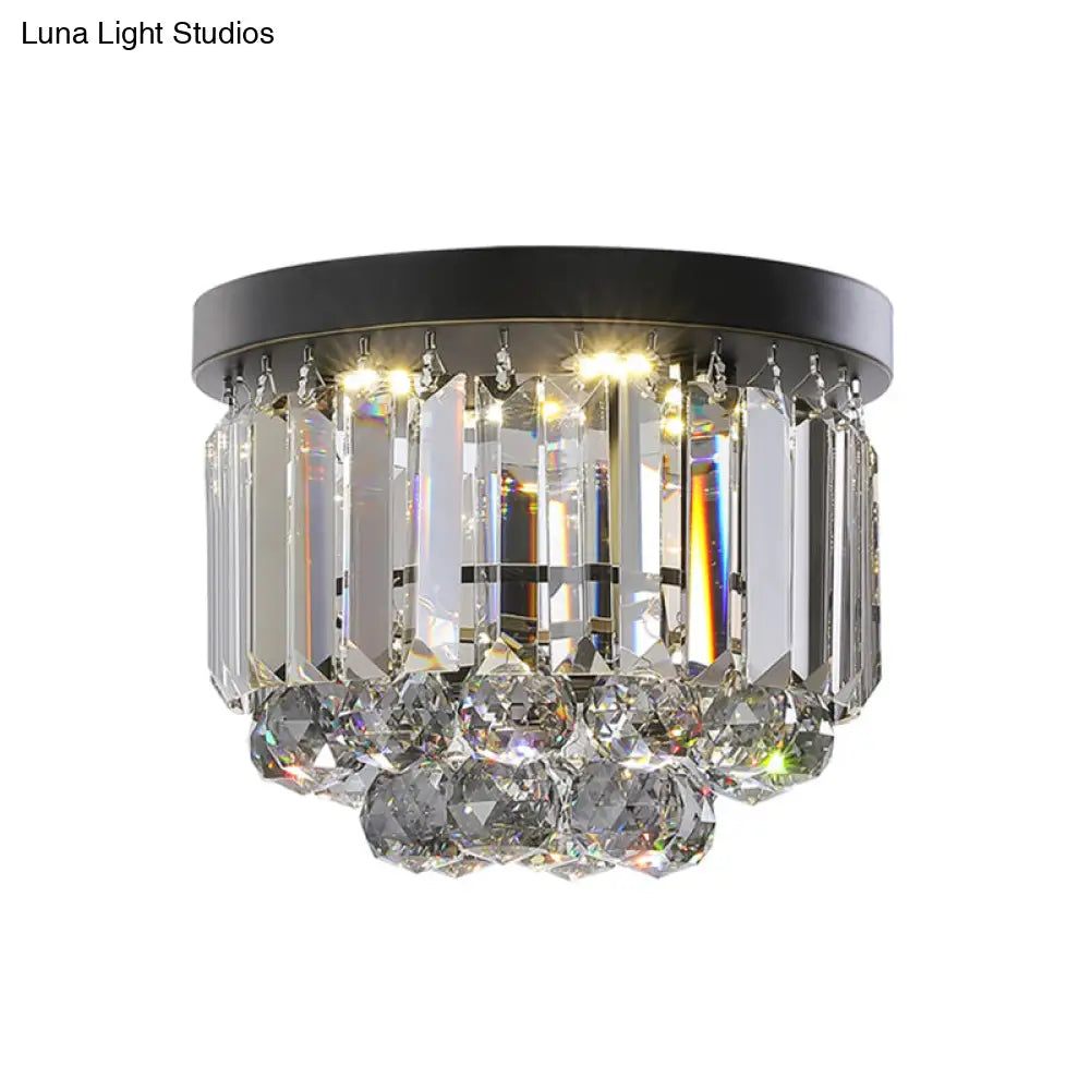 Modern Led Ceiling Mounted Fixture With Clear/Smoke Gray Crystal For Corridor - Circular Light