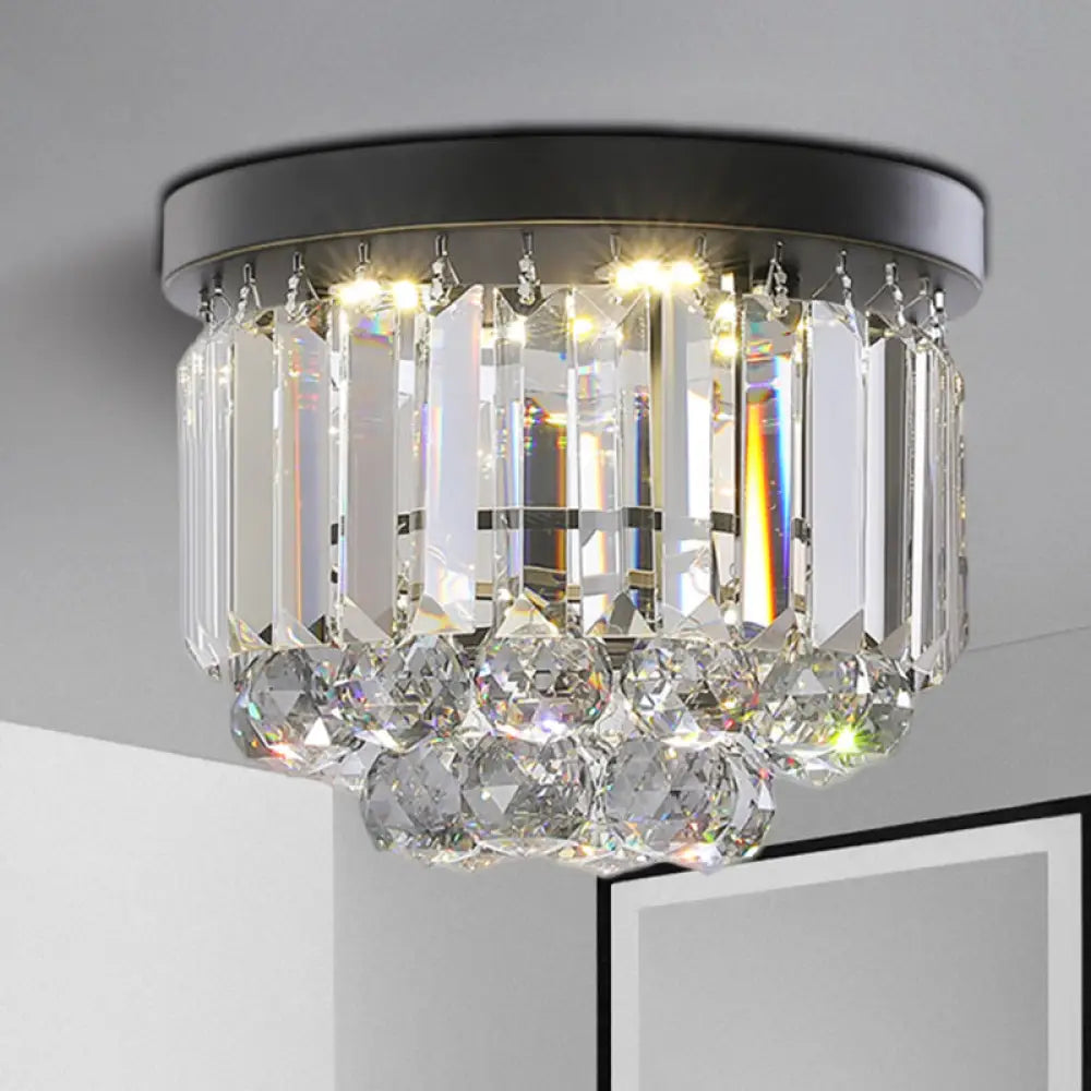 Modern Led Ceiling Mounted Fixture With Clear/Smoke Gray Crystal For Corridor - Circular Light Clear