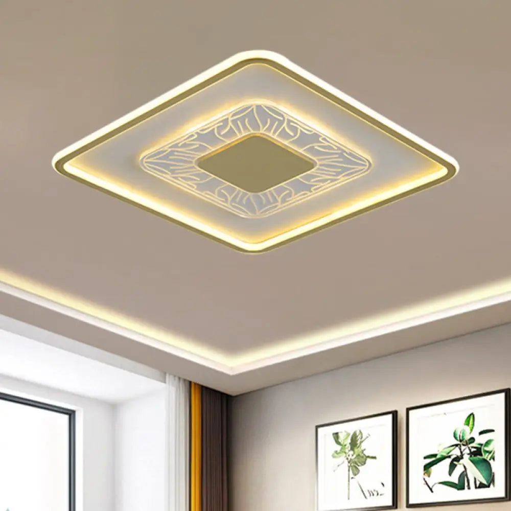 Modern Led Ceiling Mounted Lamp In White And Gold With Square Flush Design White - Gold