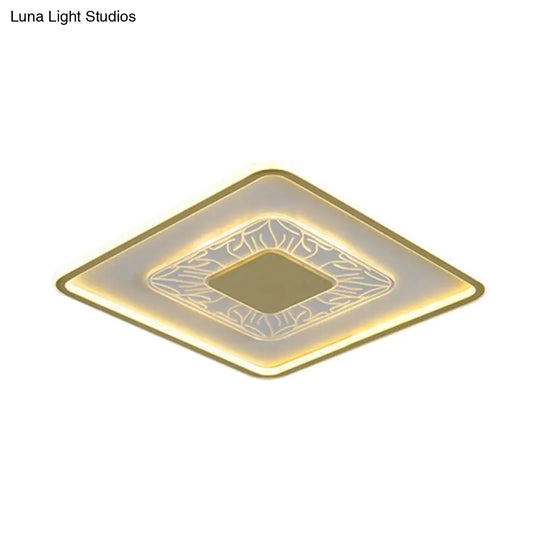 Modern Led Ceiling Mounted Lamp In White And Gold With Square Flush Design