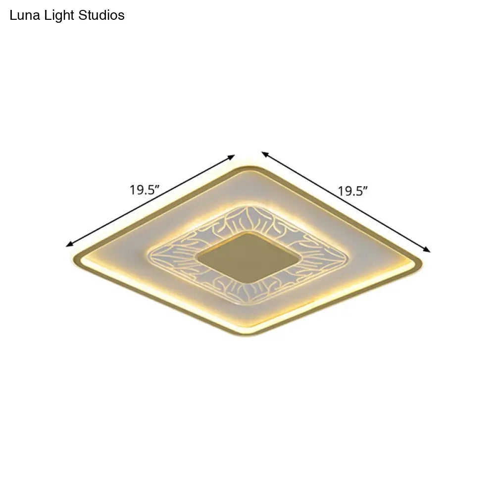 Modern Led Ceiling Mounted Lamp In White And Gold With Square Flush Design