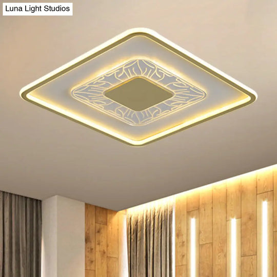 Modern Led Ceiling Mounted Lamp In White And Gold With Square Flush Design