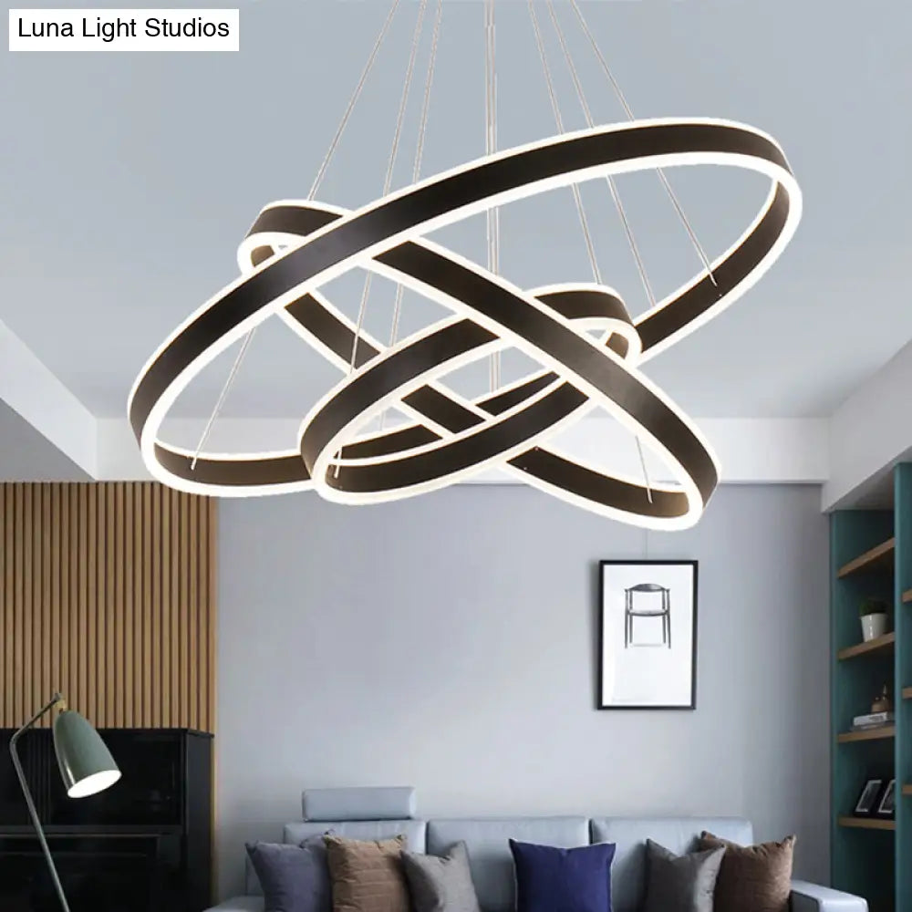 Modern Led Ceiling Pendant Light - Black/Gold/Coffee 3 Tiered Circle Chandelier With Acrylic Shade